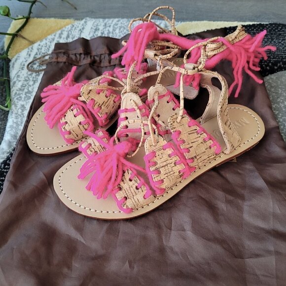 NWT Mystique Gladiator Cork Fuchsia Boho Chic Leather Footbed Wrap Sandals - Picture 3 of 8